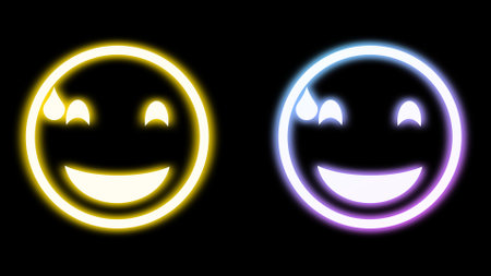 awkward situation laughing emoji icon on Black background.の写真素材
