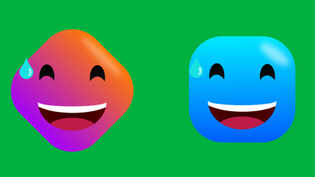 two awkward situation laughing emoji 8n different shapes and colours on green screen.の写真素材