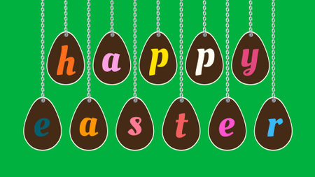 happy easter swinging tags on green screen. happy easter holiday concept.