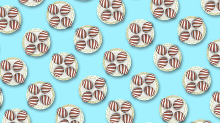 chocolate easter egg in plate illustration on blue background. concept for easter holiday egg hunt...