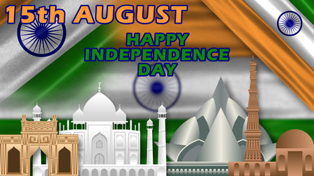 15th august and happy independence day blessings with historical structures of India. independence...