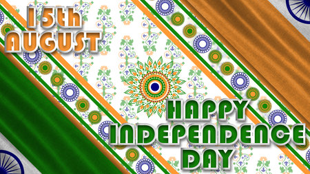 15th august and happy independence day blessings on waving national flag of india and traditional...