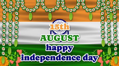 15th august and happy independence day blessings illustration on indian flag decoration.