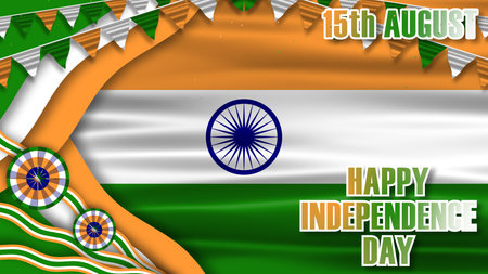 15th august and happy independence day blessings text in decorated background in india national flag...