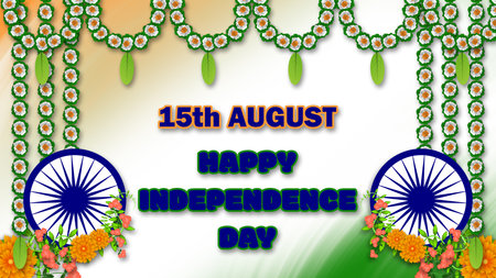 15th august happy independence day blessings in flower decoration in Indian flag colour. animated independence blessings.の写真素材