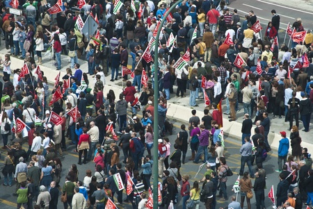 Crowd supporting 29-M strike in Malaga streetのeditorial素材