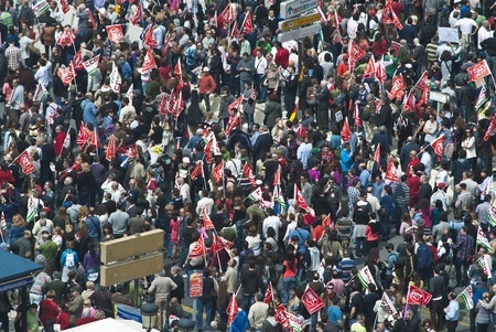 Crowd supporting 29-M strike in Malaga streetのeditorial素材