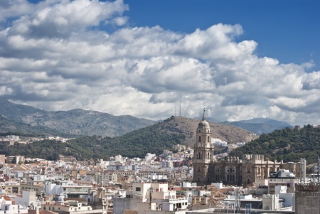 View of Malaga city, mountains and cathedralの写真素材