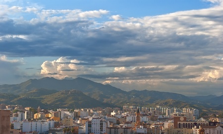 Views of Malaga city and mountains in the backgroundの写真素材
