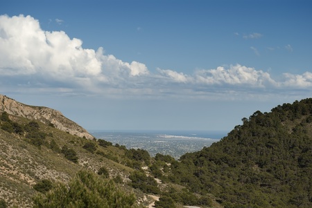 Views from high mountain in Elche  Santa Pola and Tabarca island can be seen from that heightの写真素材