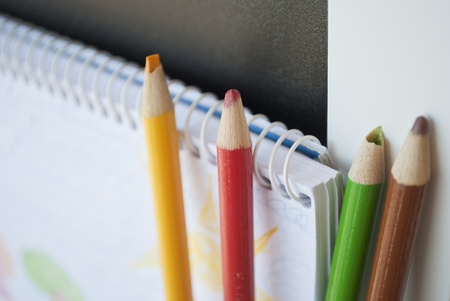 School materials for painting  pencils, notebook and blackboard  shallow d o f  の写真素材