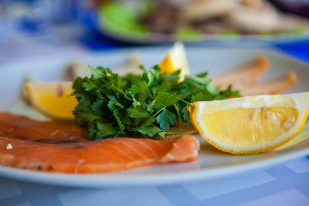 The food in the restaurant is red fish.の写真素材