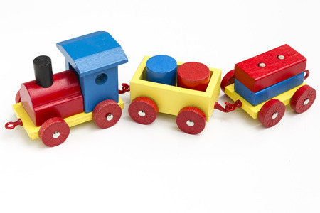 A wooden toy train for children の写真素材