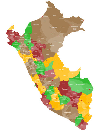 Detailed map of Peru with main cities and regionsのイラスト素材