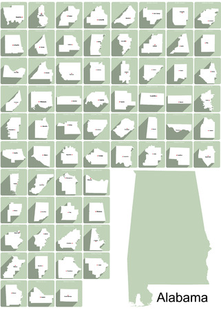 Set of icons of all counties and county seats of the State of Alabama.のイラスト素材