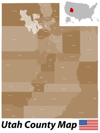 A large and detailed map of the State of Utah with all counties and county seats.のイラスト素材