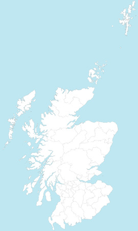 A large and detailed map of Scotland with all areas and counties.のイラスト素材