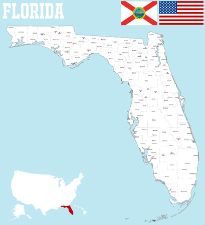 A large and detailed map of the State of Florida.のイラスト素材