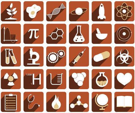 A set of different science icons in red color.のイラスト素材
