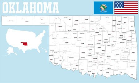 A large and detailed map of the State of Oklahoma with all counties and county seats.のイラスト素材