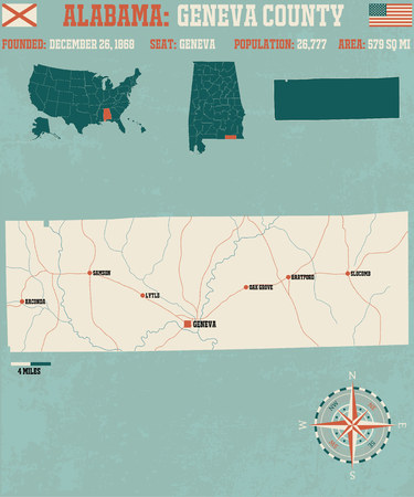 Large and detailed map and info about Etowah County, Alabamaのイラスト素材