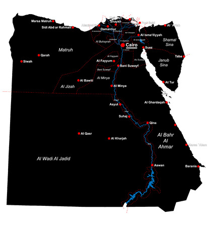 Large and detailed map of Egypt with all departments and main citiesのイラスト素材