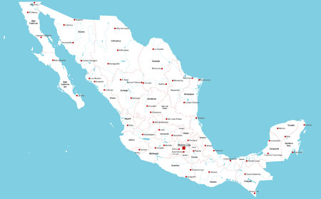 Large and detailed map of Mexico with regions and main citiesのイラスト素材