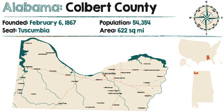 Large and detailed map of Colbert County, Alabamaのイラスト素材