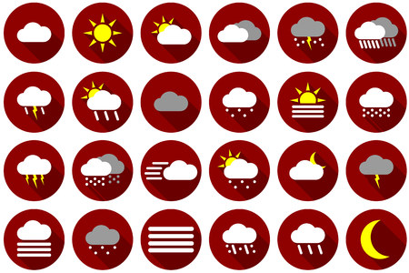 Icon set of different colored weather symbols in redのイラスト素材