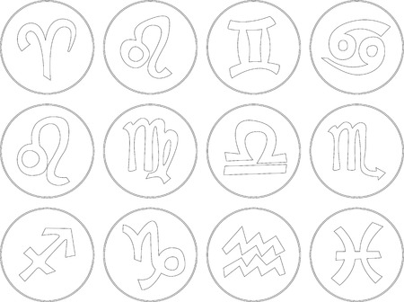 Icon set of all zodiac signs in white color.のイラスト素材