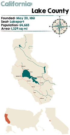 Large and detailed map of California - Lake countyのイラスト素材