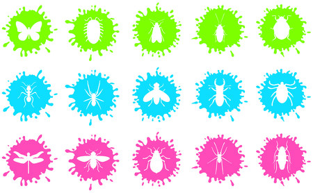 Large and detailed icons of different insects in neon colorsのイラスト素材