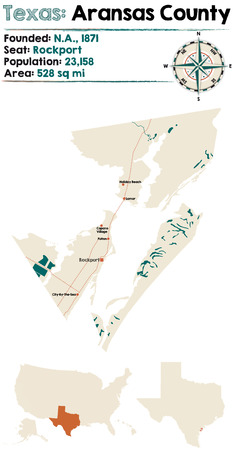 Detailed map of Aransas county in Texas, United Statesのイラスト素材