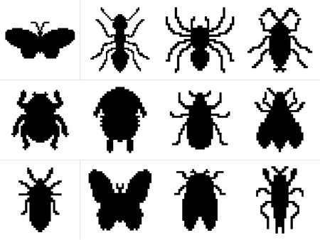 Set of large and detailed icon set of pixel art insectsのイラスト素材