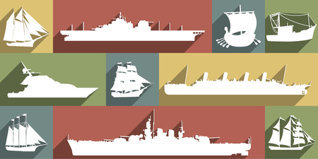 Large white icon set of different shipsのイラスト素材