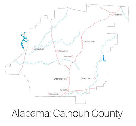Detailed map of Calhoun County in Alabama, USAのイラスト素材