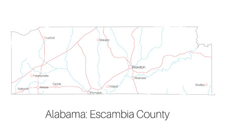 Detailed map of Escambia county in Alabama, United Statesのイラスト素材