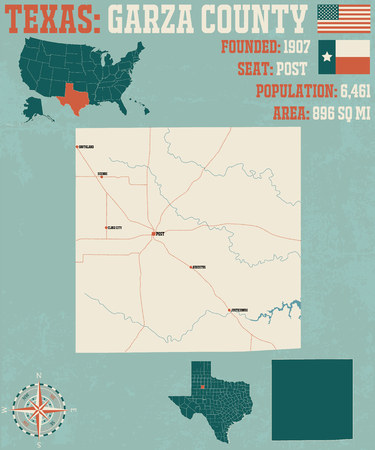 Detailed map of Garza County in Texas, USAのイラスト素材