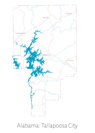 Detailed map of Tallapoosa County in Alabama, United Statesのイラスト素材