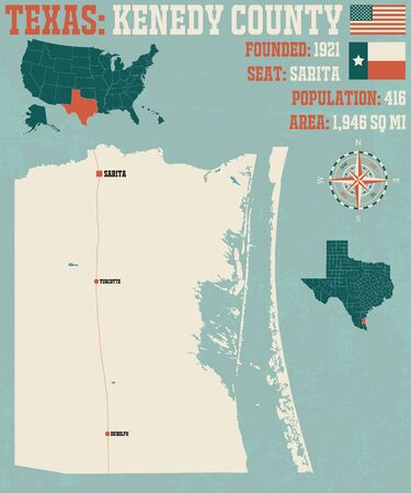 Detailed map of Kenedy County in Texas, United Statesのイラスト素材