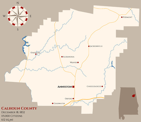 Large and detailed map of Calhoun County in Alabama, USAのイラスト素材