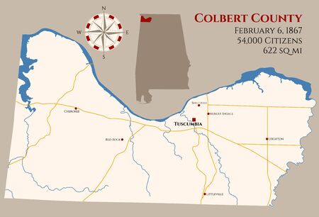 Large and detailed map of Colbert County in Alabama, USAのイラスト素材