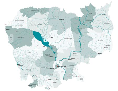 Large and detailed map of the state of Cambodia in Asiaのイラスト素材