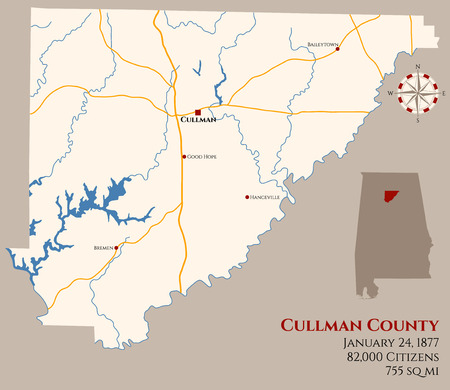Large and detailed map of Cullman County in Alabama, USAのイラスト素材