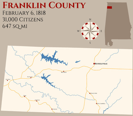Large and detailed map of Franklin County in Alabama, USAのイラスト素材