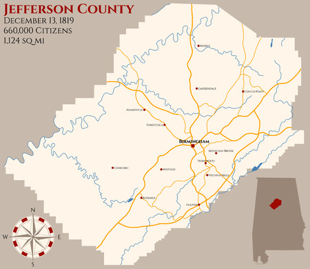 Large and detailed map of Jefferson County in Alabama, USAのイラスト素材