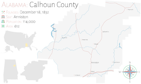 Large and detailed map of Calhoun County in Alabama, USAのイラスト素材