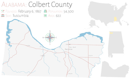 Large and detailed map of Colbert County in Alabama, USAのイラスト素材
