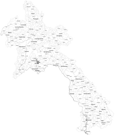 Large and detailed map of the state of Laos in Asiaのイラスト素材