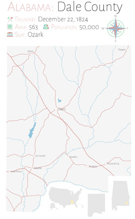 Large and detailed map of Dale County in Alabama, USAのイラスト素材